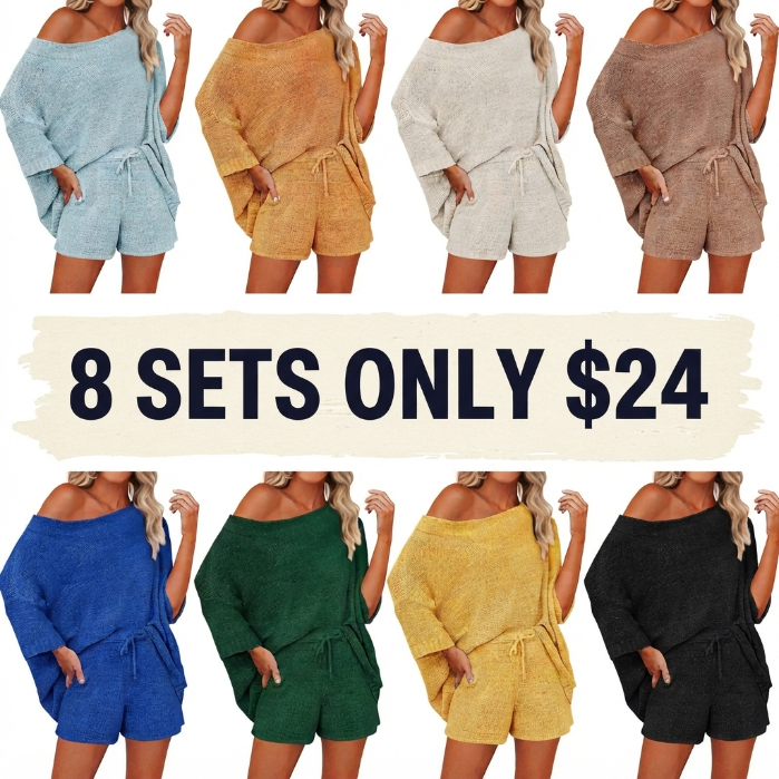 🔥LAST DAY SALE 90% OFF💕Cozy Vibes Off-Shoulder Knit Top & Shorts Lounge Set