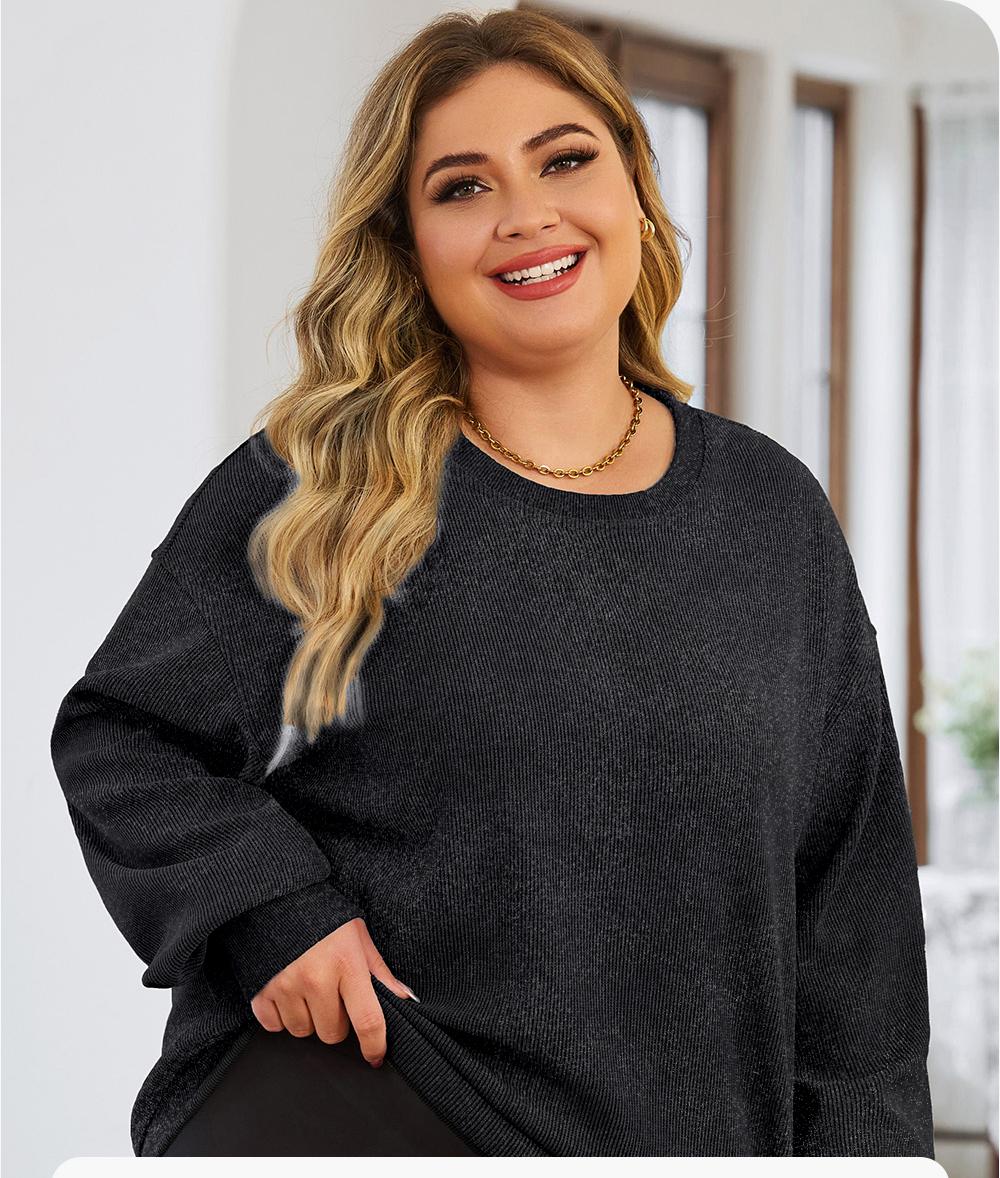 Aleumdr Women's Plus Size Oversized Corduroy Sweatshirt, Casual Crewneck Long Sleeve Lightweight Pullover, Baggy, Longsleeves, Lightweight Sweatshirt, Loose Aleumdr Women's Plus Size Oversized Corduroy Sweatshirt, Casual Crewneck Long Sleeve Lightweight Pullover, Baggy, Longsleeves, Lightweight Sweatshirt, Loose
