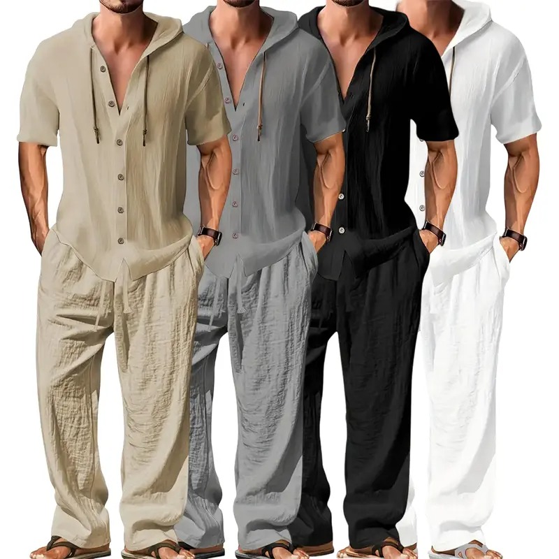Men's Trendy Linen Hooded Two-Piece Set