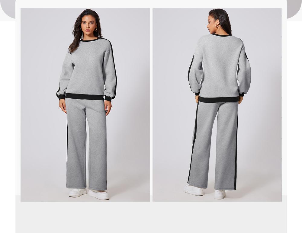 Aleumdr Women's 2-Piece Fleece Sweatsuit Matching Set - Crewneck Loose Fit Sweatshirt, Straight Leg Sweatpants, Comfy Athleisure Wear for Casual Lounging, Two Piece Set