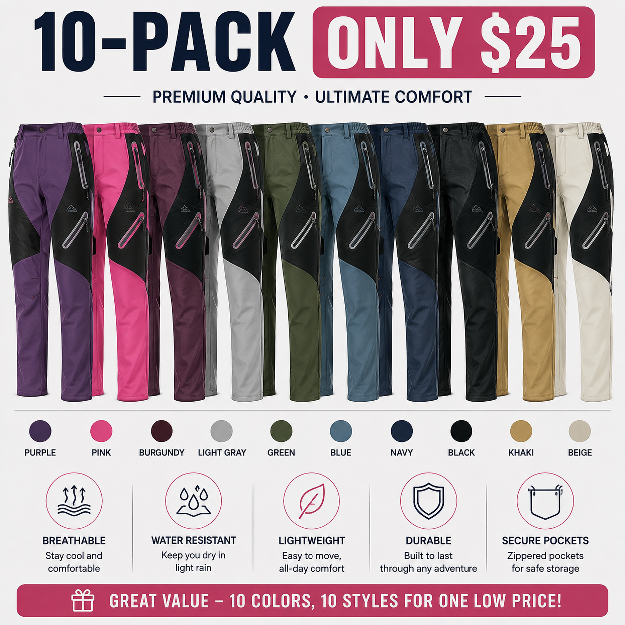 Women's Snow Pants Waterproof Insulated Fleece Thermal Ski Hiking Snowboard Pants