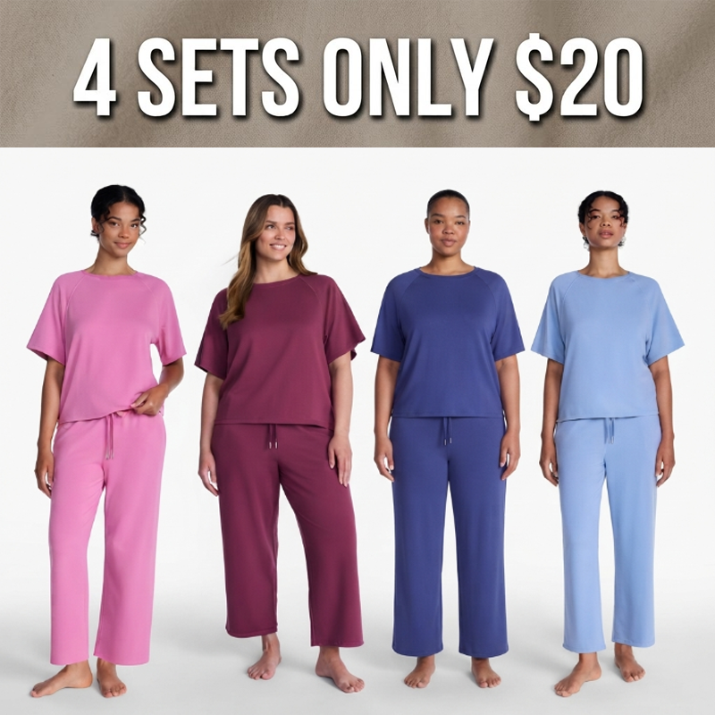 Women's Ultra-Soft French Terry 2-Piece Lounge Set - Raglan Short Sleeve Top & Capri Pants