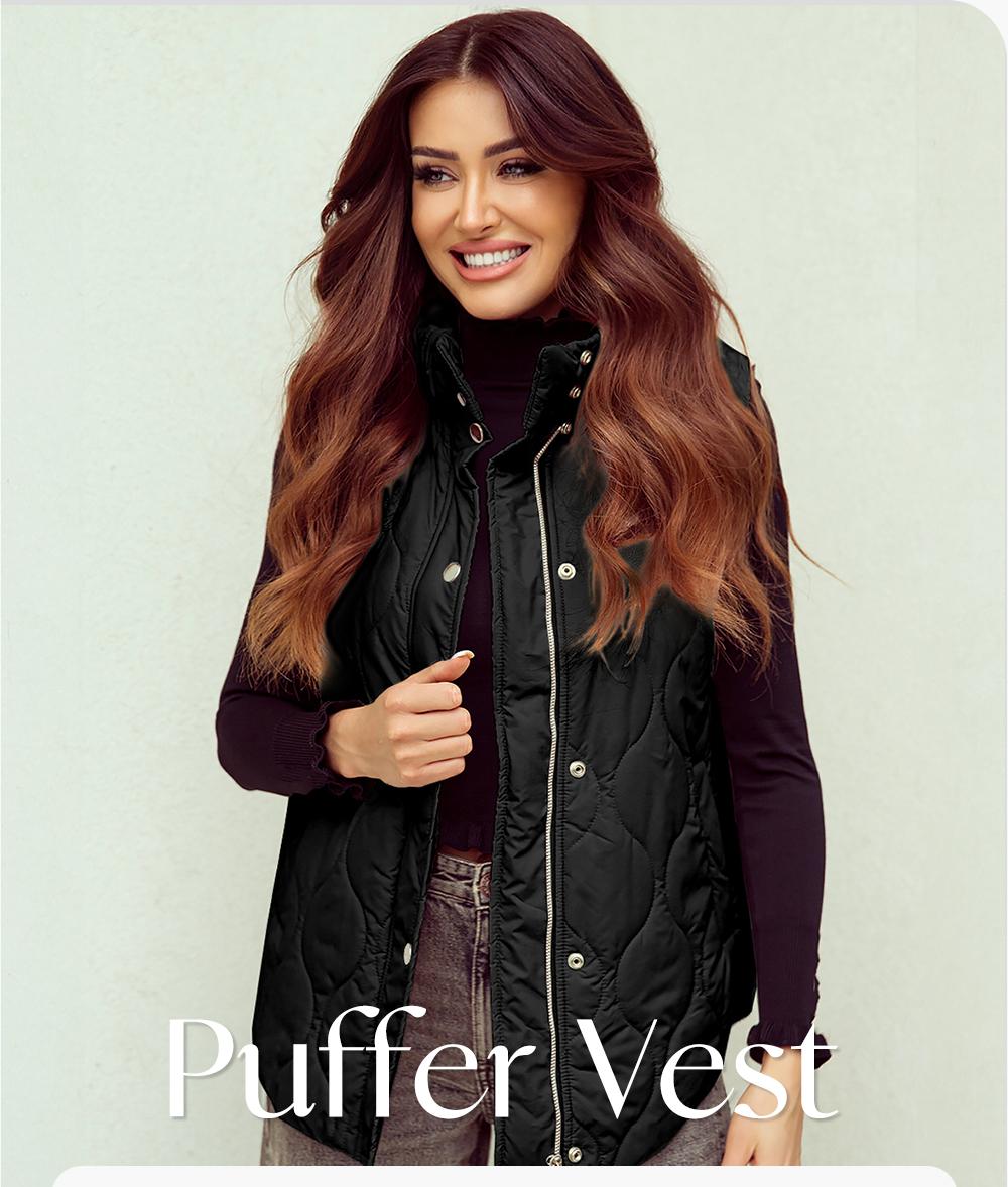 EVALESS Women's Casual Puffer Vest Oversize Lightweight Quilted Jacket Button Zip Up Stand Collar Sleeveless Coat Outerwear 2026 Fashion Green Cozy Boyfriend-Style Winter Outfits  Deals For You Days summer outfits,back to school,back to school shopping Co