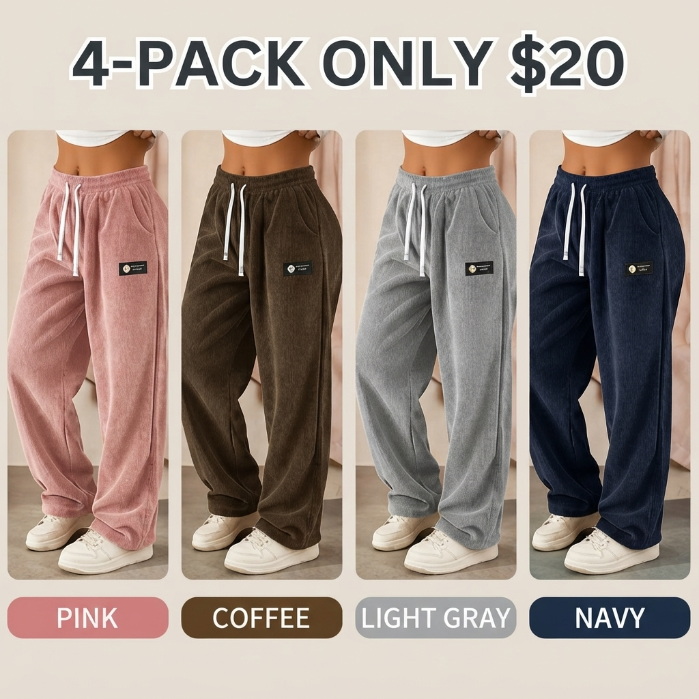 Women’s straight-leg corduroy casual pants with a fashionable drawstring waist