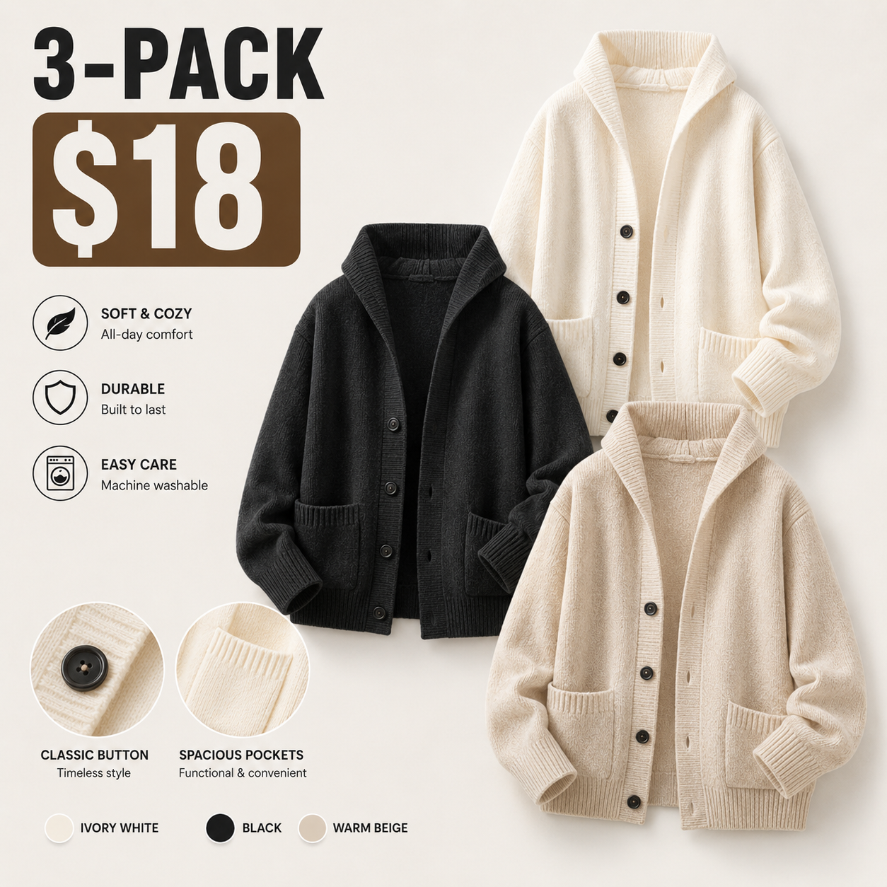 Men's Solid Heavyweight Button-Up Hooded Sweatshirt – Fitted Retro Pullover
