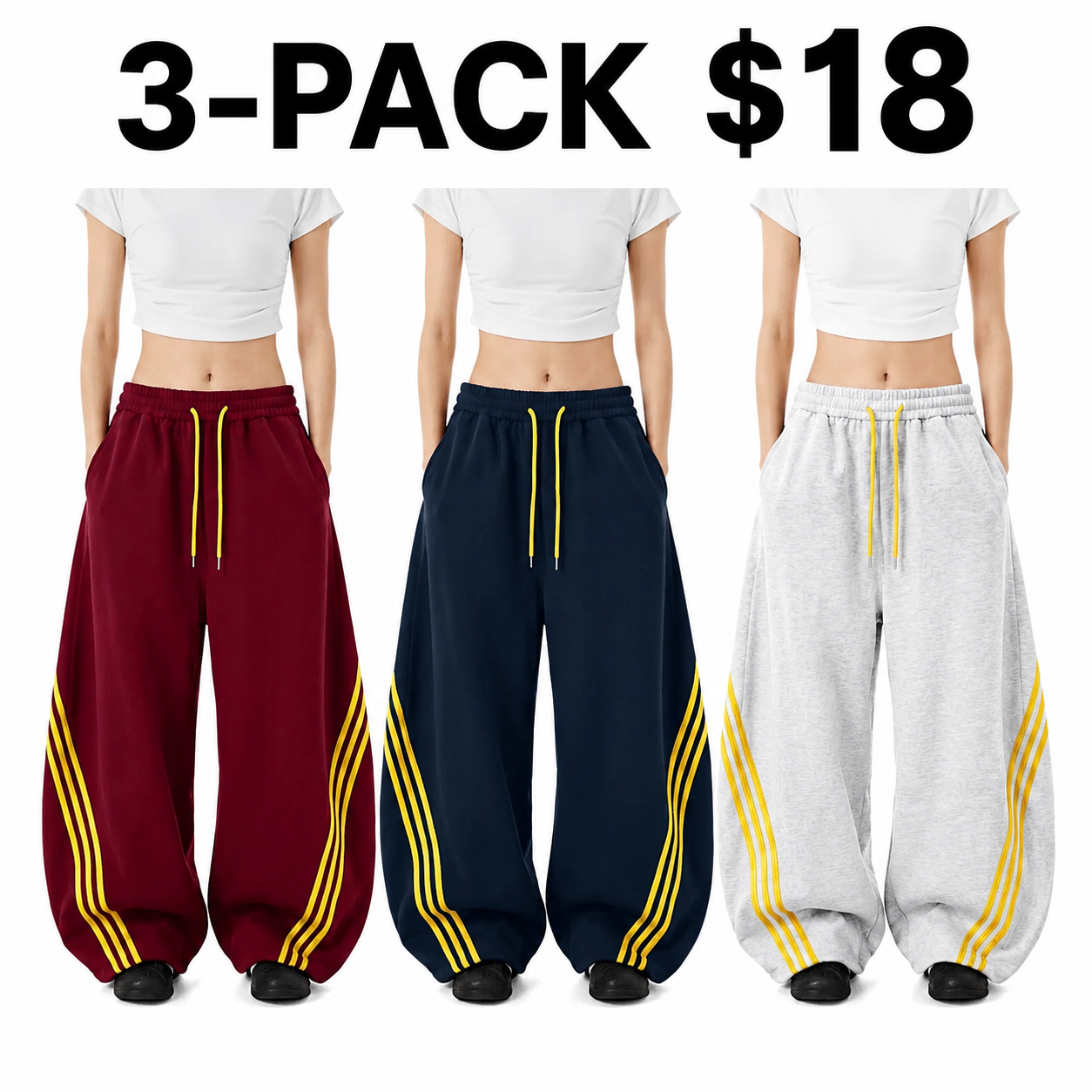 Women's Retro Three-Stripe Colorblock Wide Leg Pants