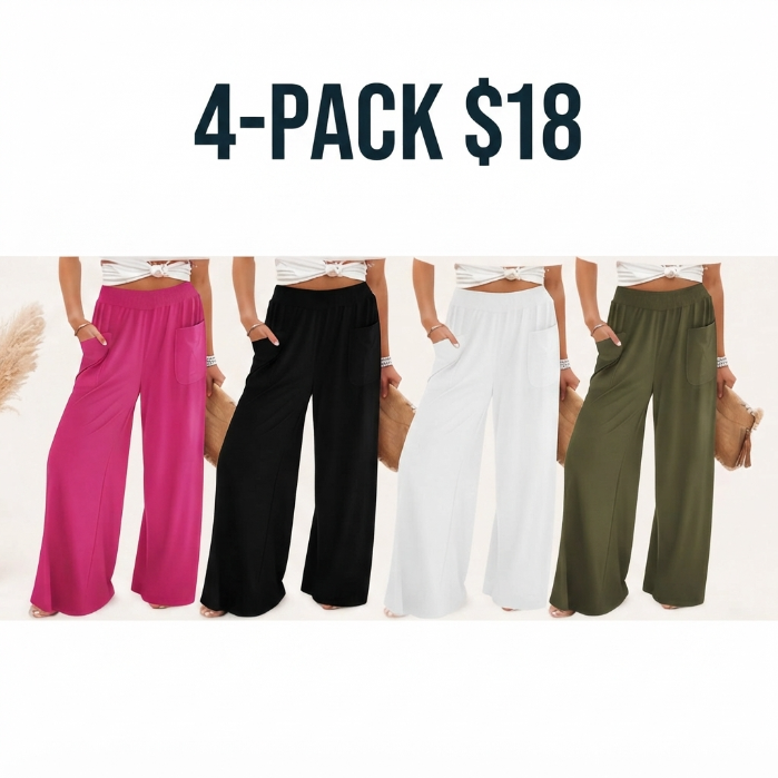 Women's High-Waisted Smocked Elastic Palazzo Pants
