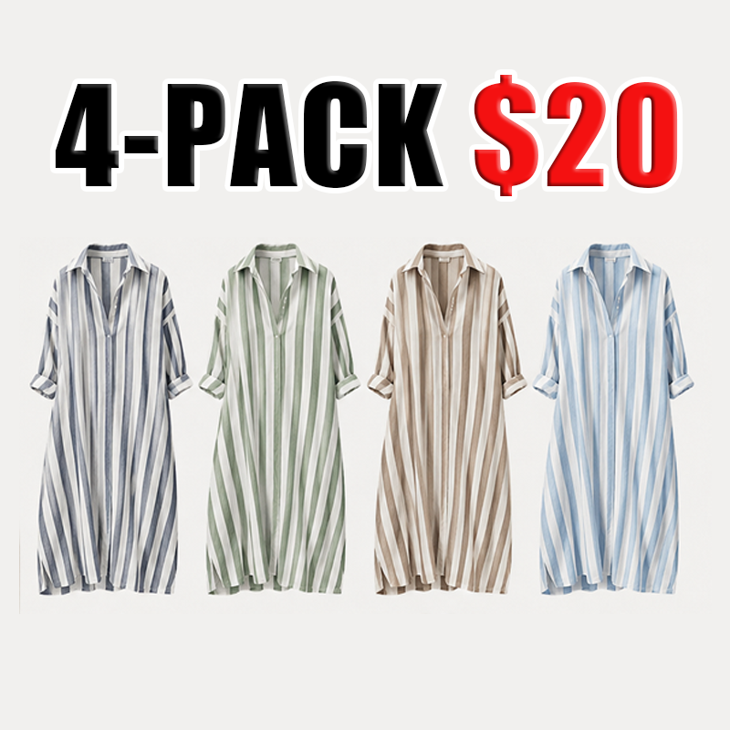 Women's Casual Loose Fit Striped Shirt Dres