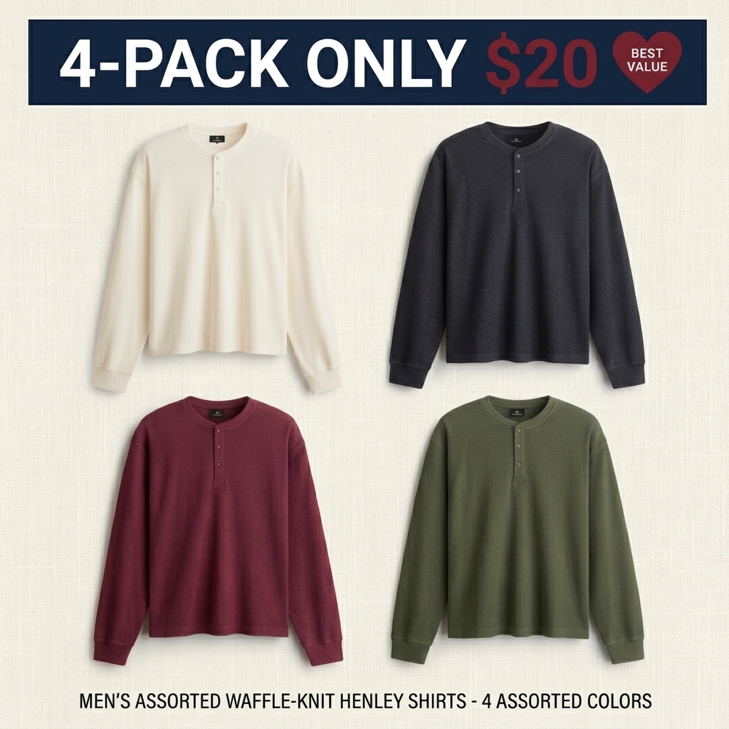 Men's Classic Regular Fit Waffle Knit Henley Top