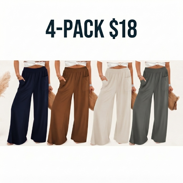 Women's High-Waisted Smocked Elastic Palazzo Pants