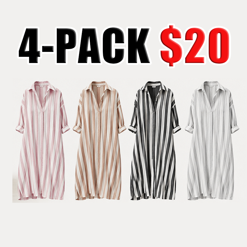 Women's Casual Loose Fit Striped Shirt Dres