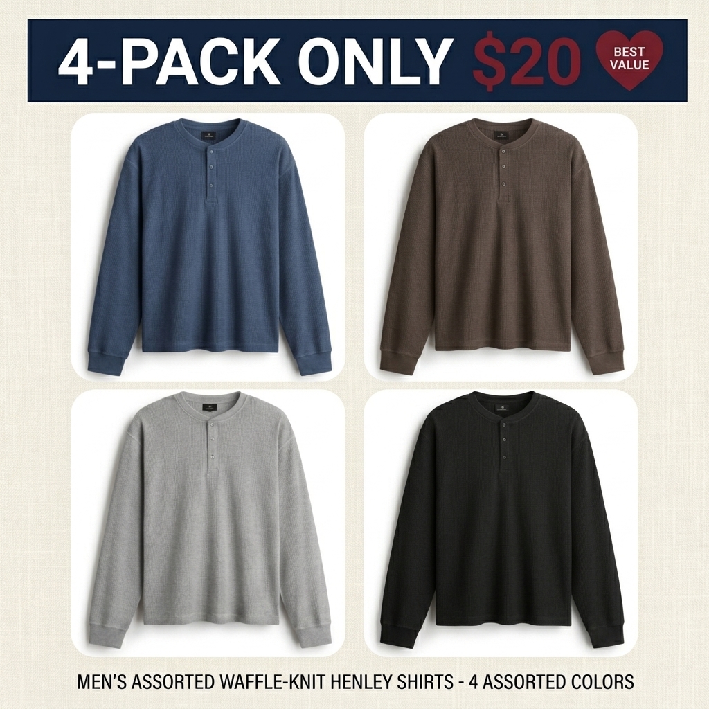 Men's Classic Regular Fit Waffle Knit Henley Top