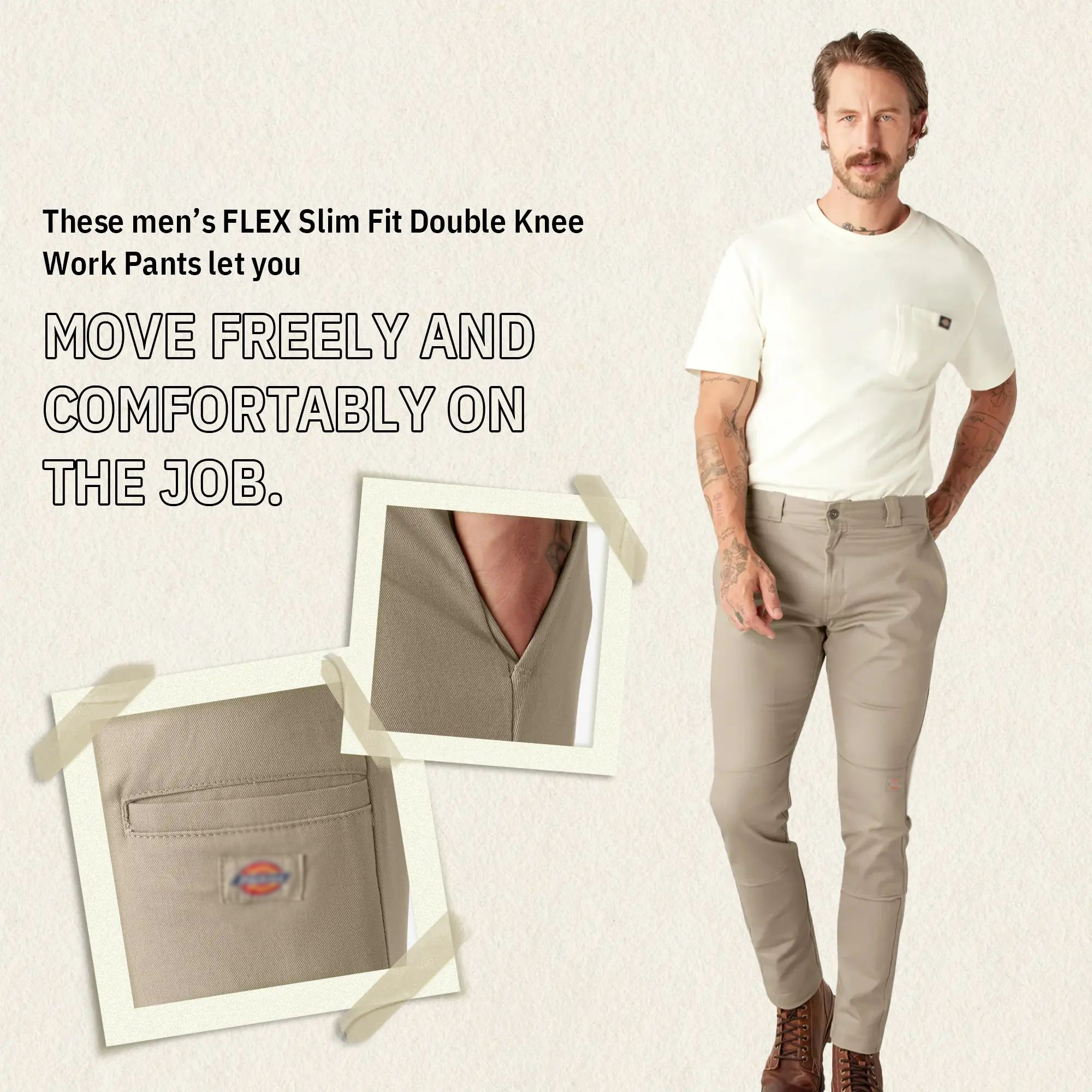 Men's Flex Skinny Fit Double Knee Work Pants – Stretch, Stain-Resistant, Reinforced