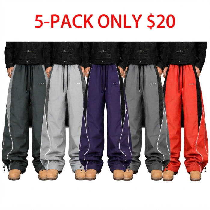 Men's high street style contrasting color splicing side striped tied wide-leg pants