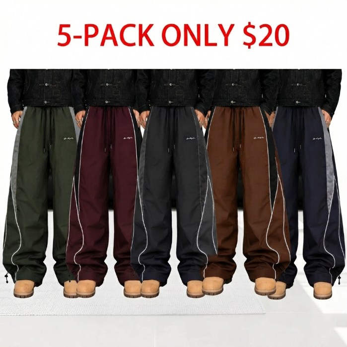 Men's high street style contrasting color splicing side striped tied wide-leg pants