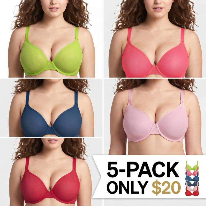 Women's Air Light Sheer Mesh Halter Bra – Unlined Full Coverage Underwire 5-Way Convertible Bra