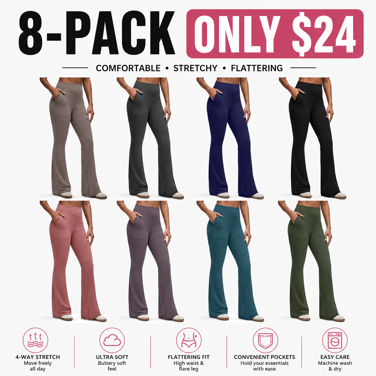 Women's Flared Leg Pants - High-Waisted Bootcut Leggings for Women