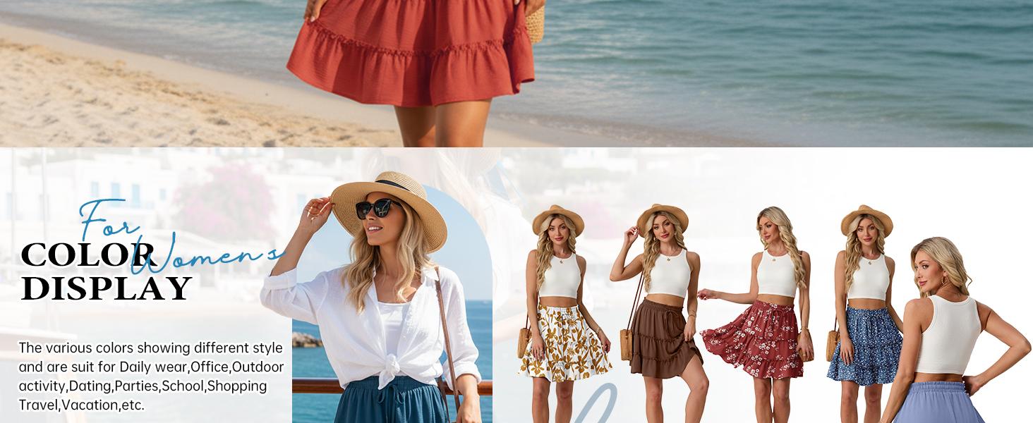 Lepunuo Boho Skirts for Women Flowy Casual Cute Skorts Built-in Shorts Floral Ruffle Tiered Skirts with Pockets