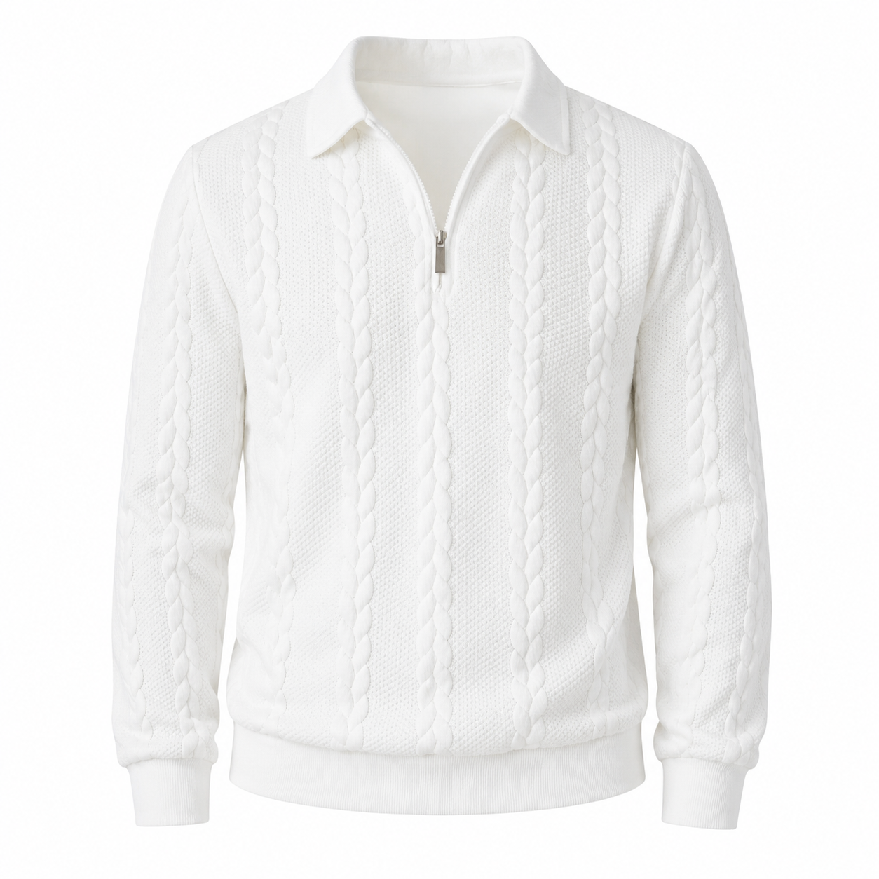 Men's Knitted Polo Neck Half-Zip Sweatshirt – Fitted Cable Knit Pullover