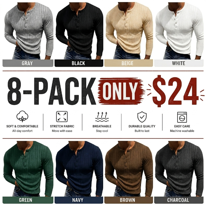 Men’s Ribbed Henley Long Sleeve Shirt
