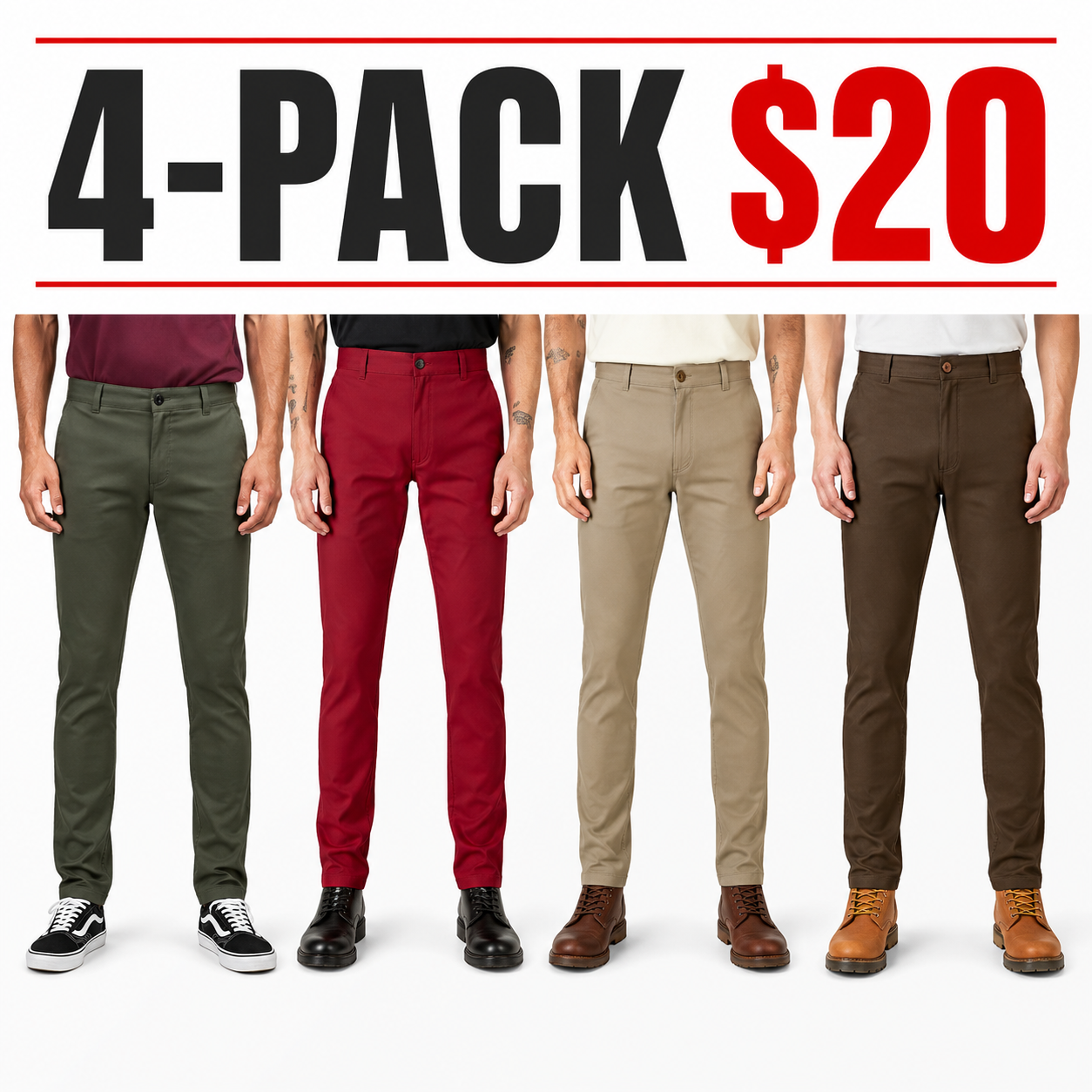 Men's Flex Skinny Fit Double Knee Work Pants – Stretch, Stain-Resistant, Reinforced
