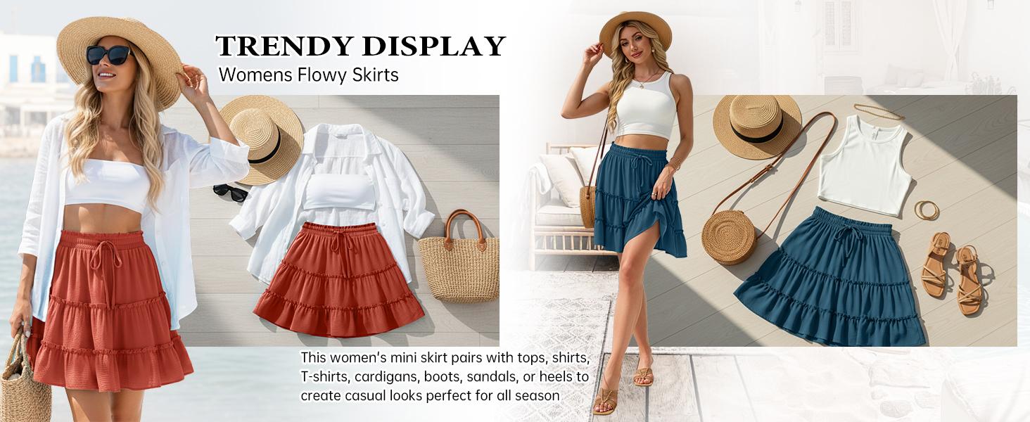 Lepunuo Boho Skirts for Women Flowy Casual Cute Skorts Built-in Shorts Floral Ruffle Tiered Skirts with Pockets