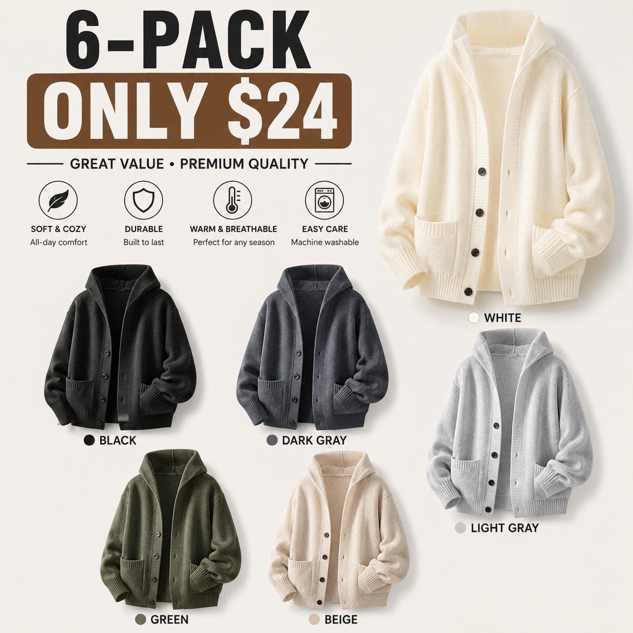 Men's Solid Heavyweight Button-Up Hooded Sweatshirt – Fitted Retro Pullover