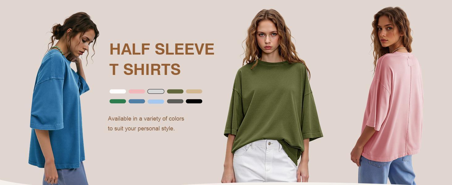 Imily Bela Womens 2026 New Summer Style Oversized Half Sleeve T-Shirts Casual Crew Neck Tunic Tops Loose Fit Boxy Basic Tees