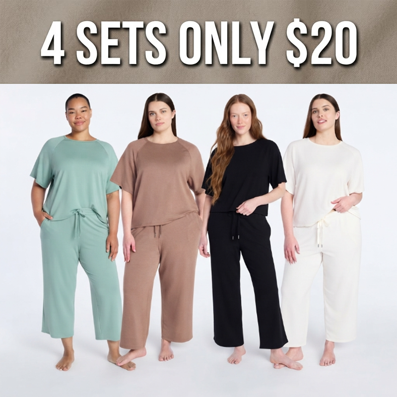 Women's Ultra-Soft French Terry 2-Piece Lounge Set - Raglan Short Sleeve Top & Capri Pants