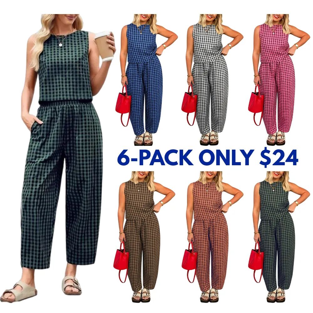 Women Plaid 2 Piece Lounge Pants Set