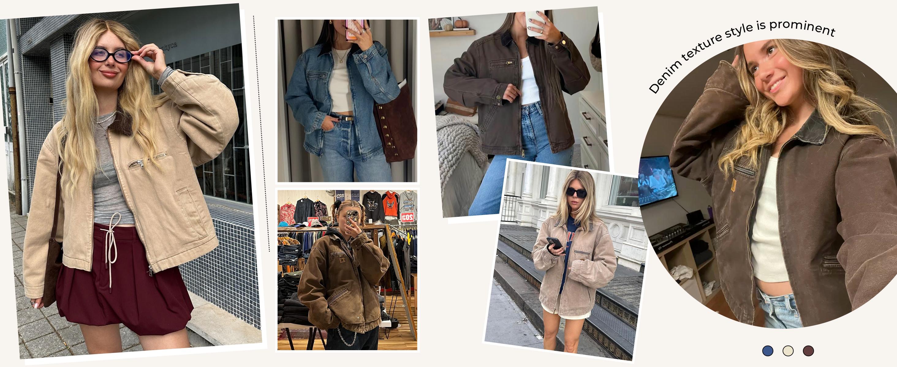 EMMIOL【Back to School】Barn Jean Jacket for Women Zipper 2026 Clean Fit Long Sleeve Denim Jackets