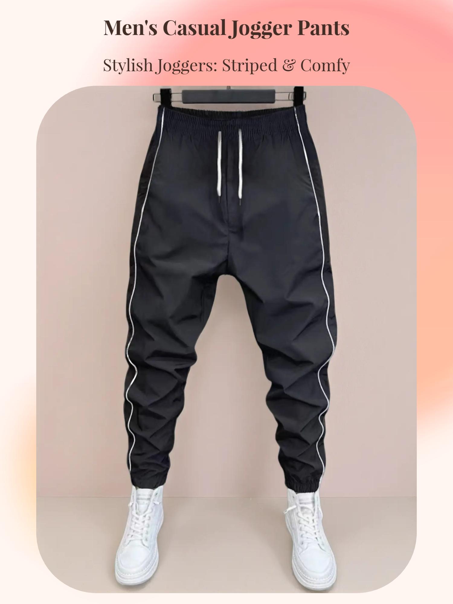 Men's Fashion Casual Jogger Pants, Side Striped Simple Style, Waist Drawstring Elastic Hem, Sports Jogging Pants for Exercise & Daily Wear, Athleisure Casual Bottoms