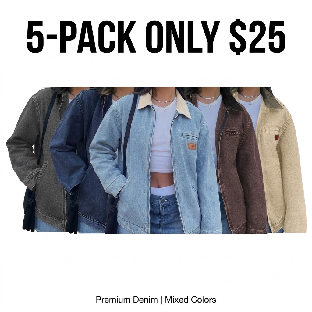 Women's Clean Fit Zipper Denim Jacket - Long Sleeve Casual Jean Jacket