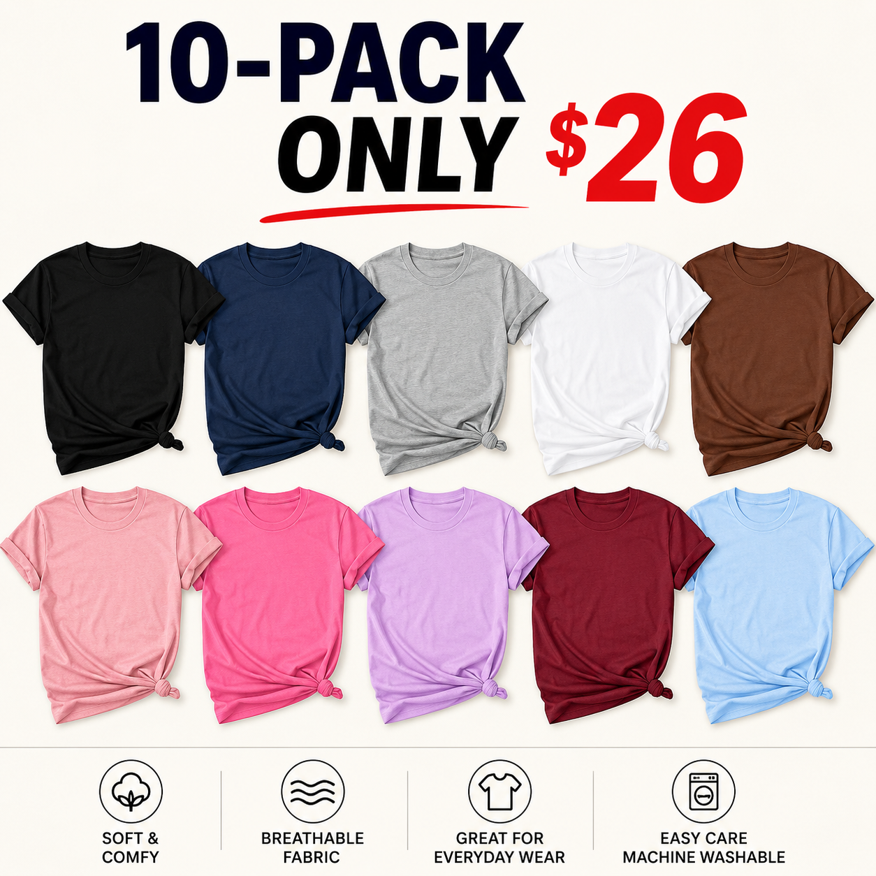 🔥LAST DAY SALE 80% OFF💕Women's Summer Undershirt Short Sleeve T-Shirt Solid Color Round Neck