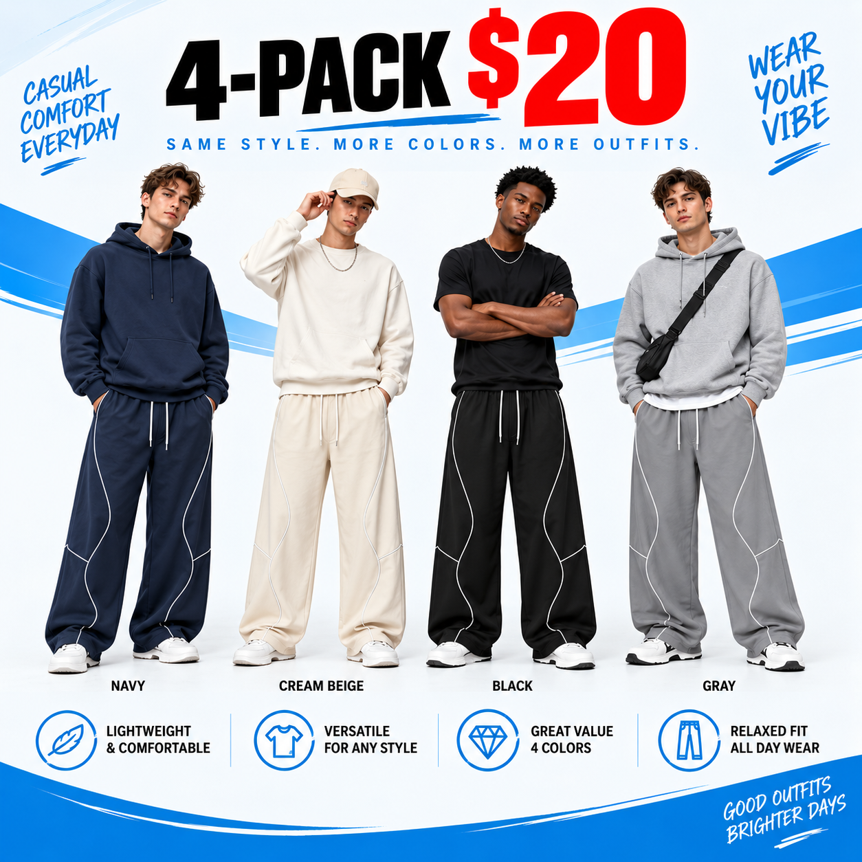 Men's Lightweight Striped Summer Pants – Casual Loose Fit Breathable Long Pants