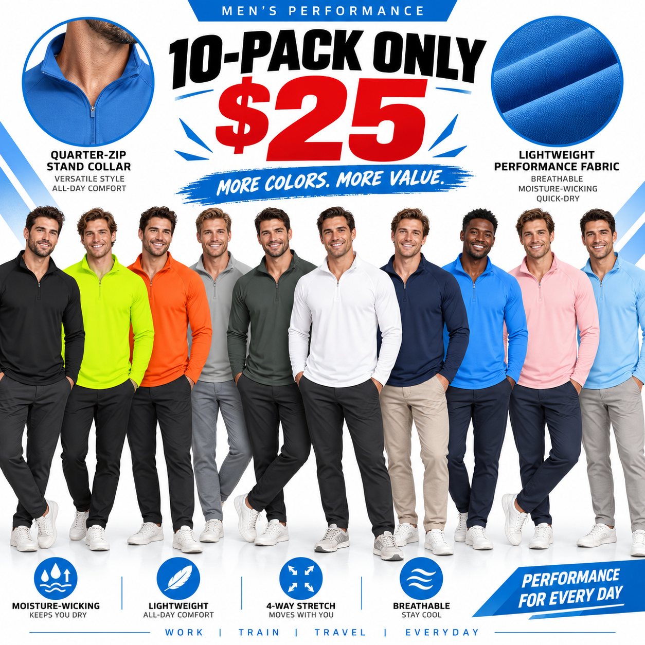 Men's UPF 50+ 1/4 Zip Quick-Dry Shirt – Lightweight Long Sleeve Outdoor Sports Tee