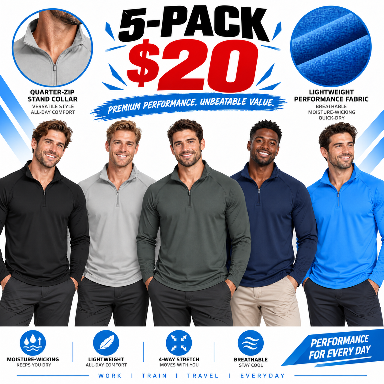 Men's UPF 50+ 1/4 Zip Quick-Dry Shirt – Lightweight Long Sleeve Outdoor Sports Tee