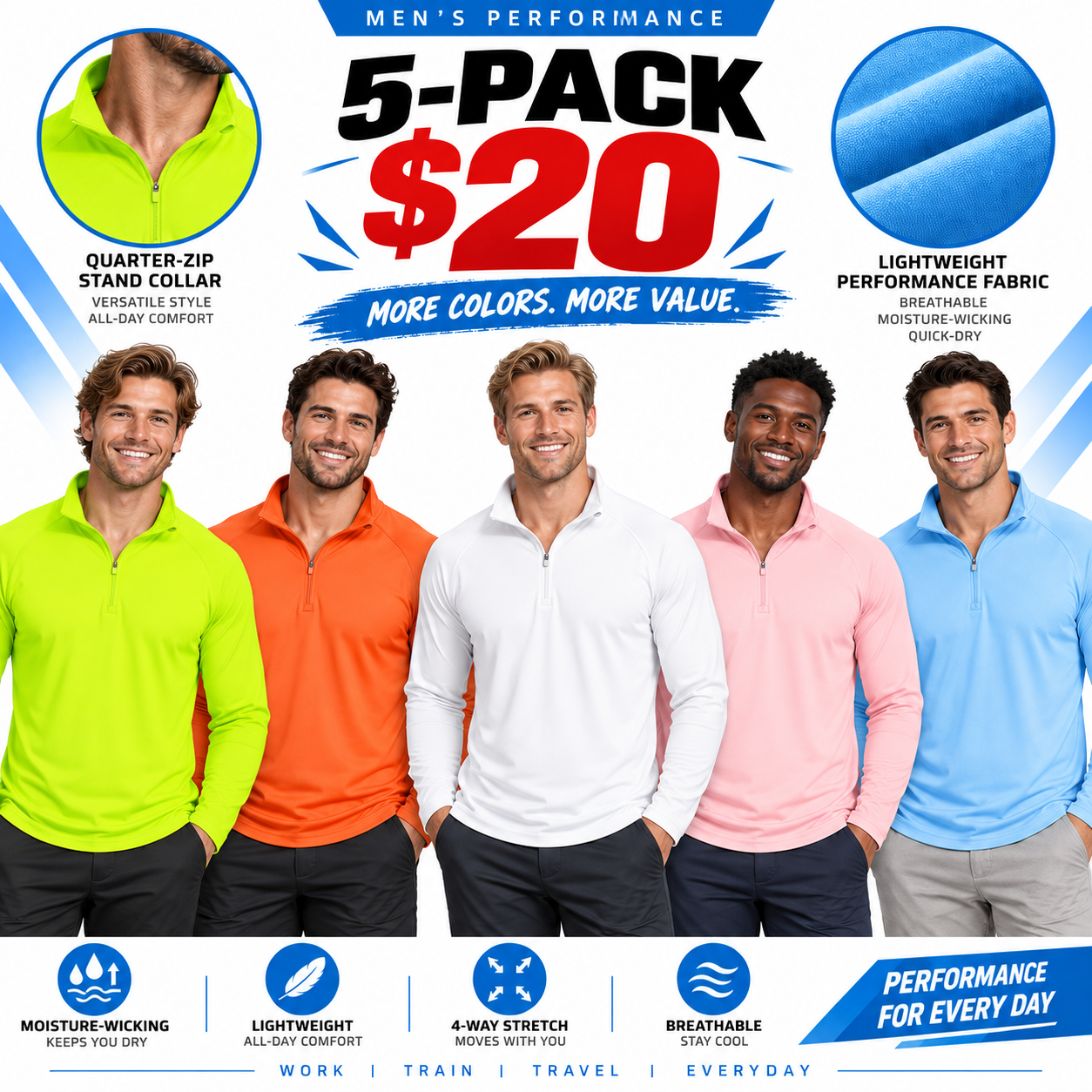 Men's UPF 50+ 1/4 Zip Quick-Dry Shirt – Lightweight Long Sleeve Outdoor Sports Tee