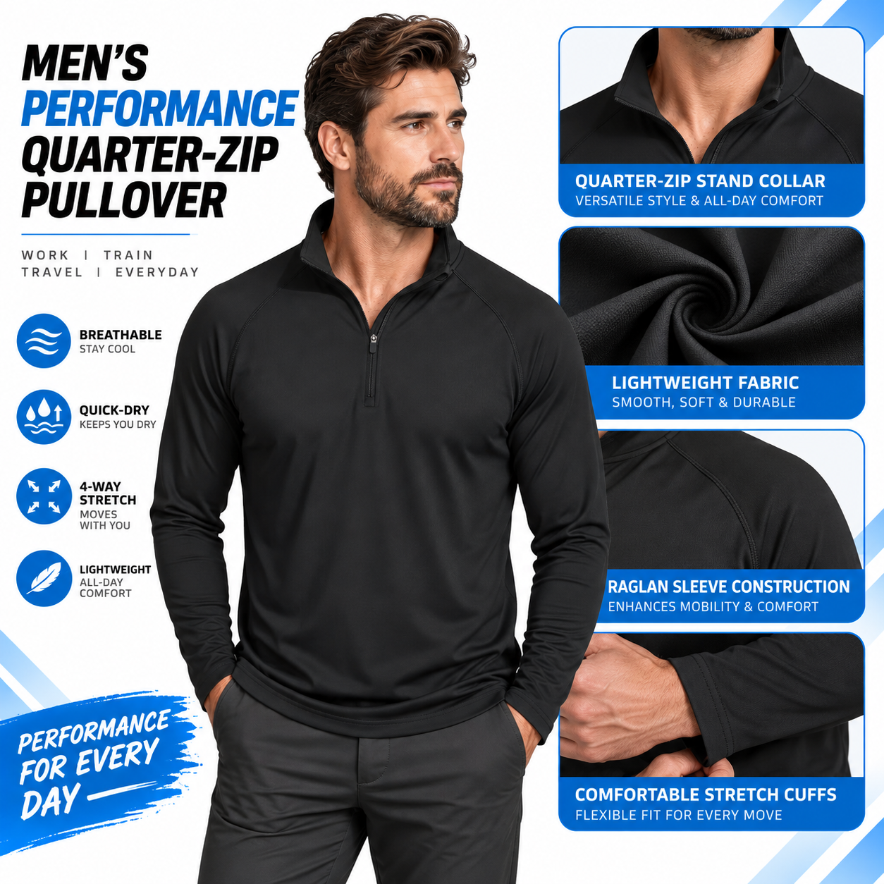 Men's UPF 50+ 1/4 Zip Quick-Dry Shirt – Lightweight Long Sleeve Outdoor Sports Tee