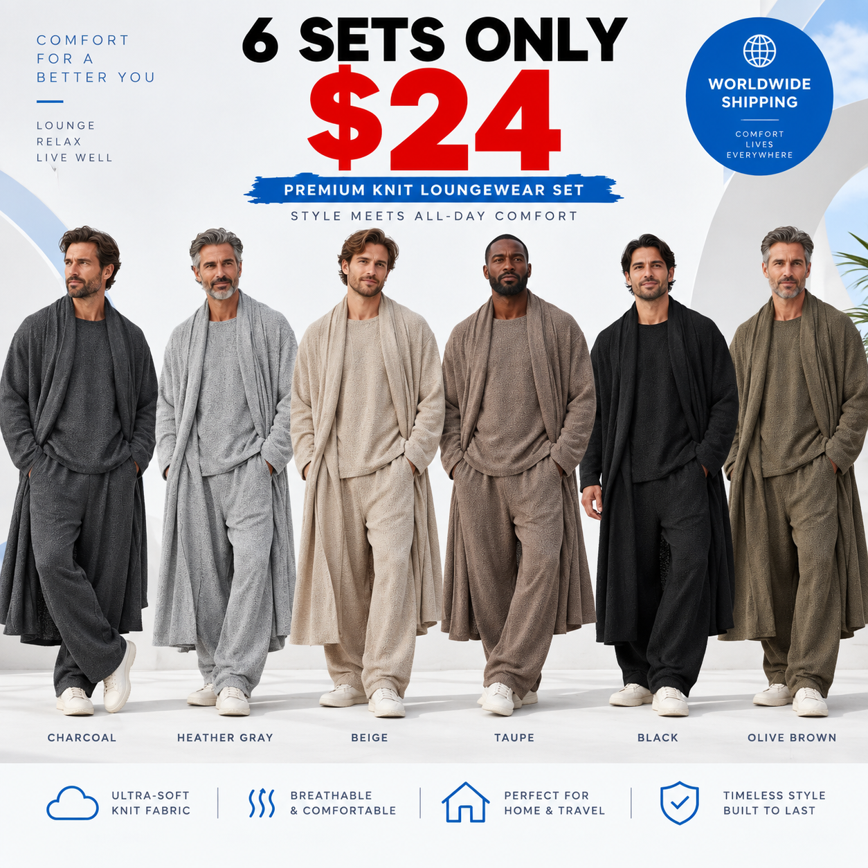 Men's 3-Piece Stretchy Crew Neck Long Sleeve Spandex Menswear Set