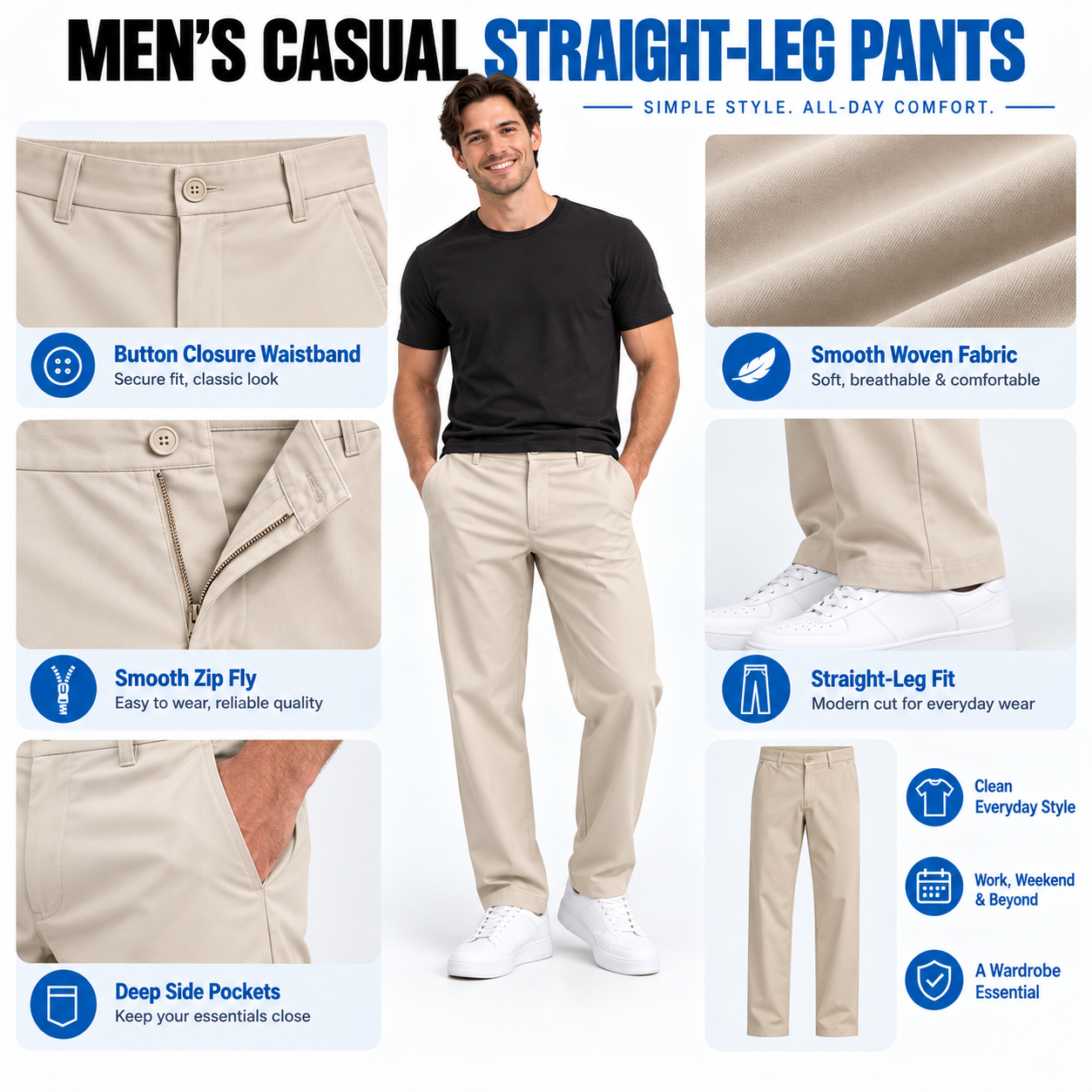 MEN'S CASUAL STRAIGHT-LEG PANTS