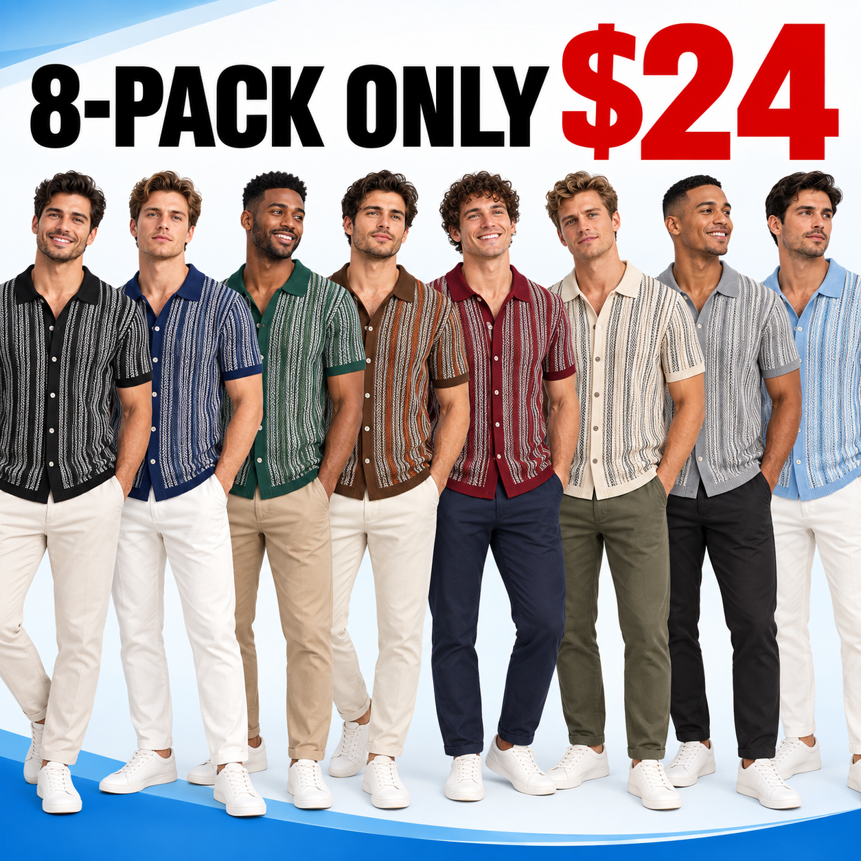 Men's Retro Short Sleeve Button Shirt – Lightweight Striped Polo
