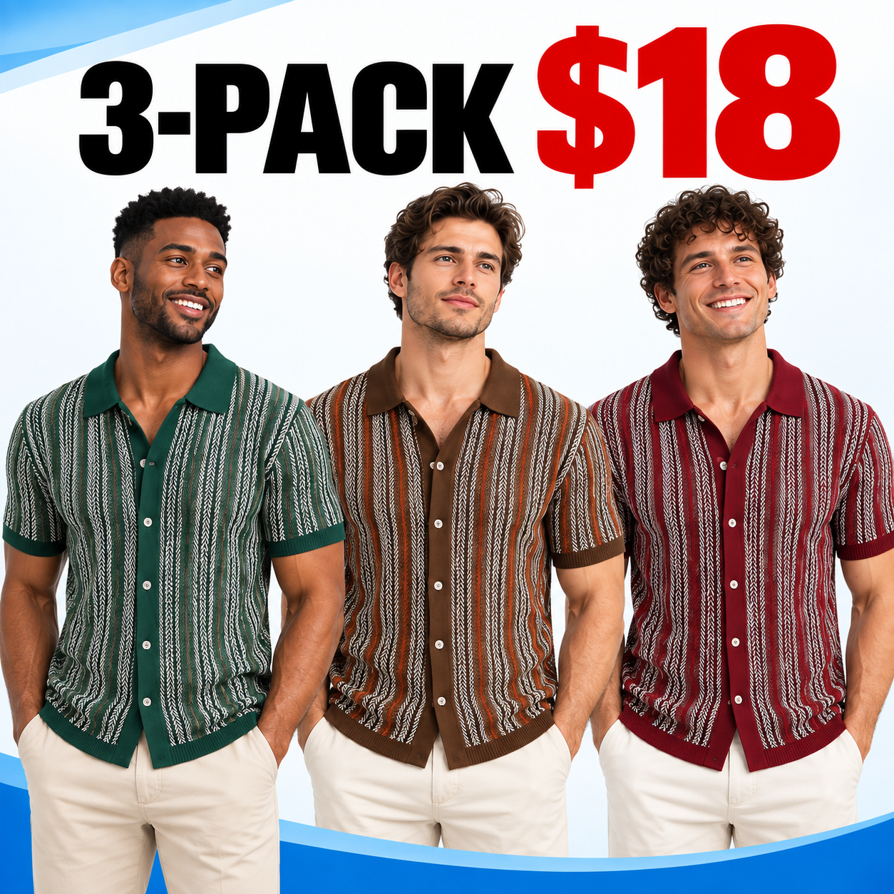 Men's Retro Short Sleeve Button Shirt – Lightweight Striped Polo