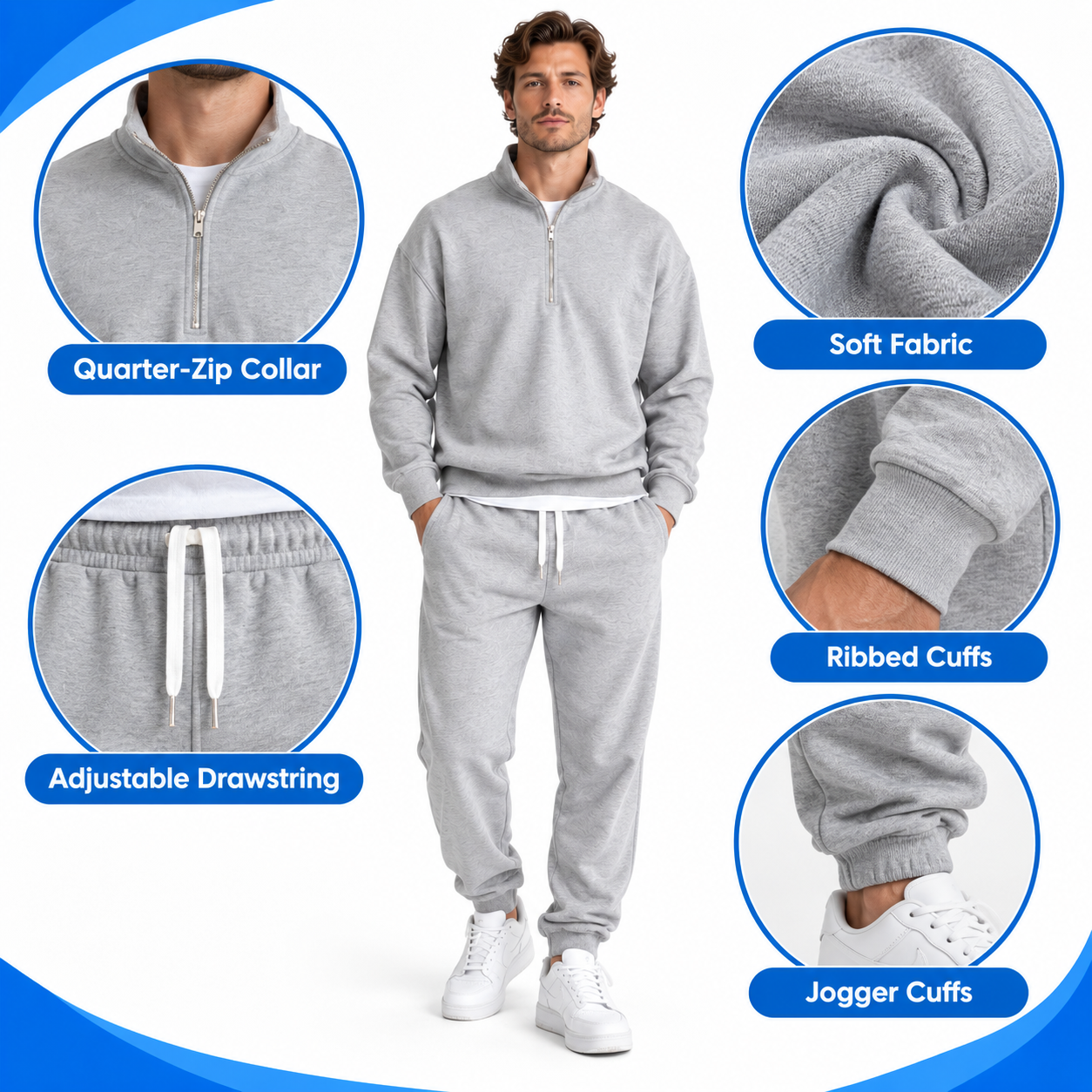 Men’s 2-Piece Quarter-Zip Sweatshirt & Jogger Pants Set