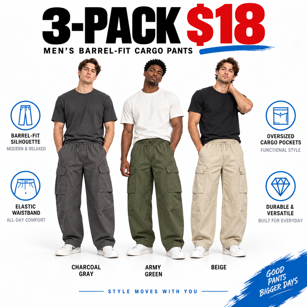 Men’s Relaxed Barrel-Fit Cargo Pants