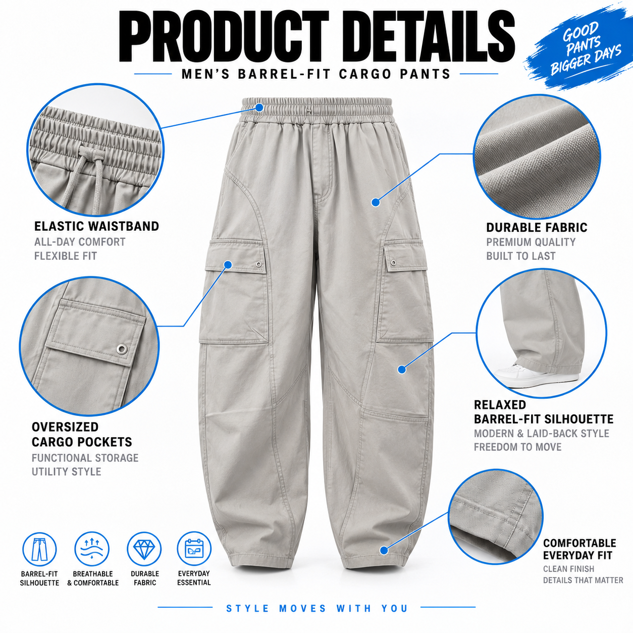 Men’s Relaxed Barrel-Fit Cargo Pants