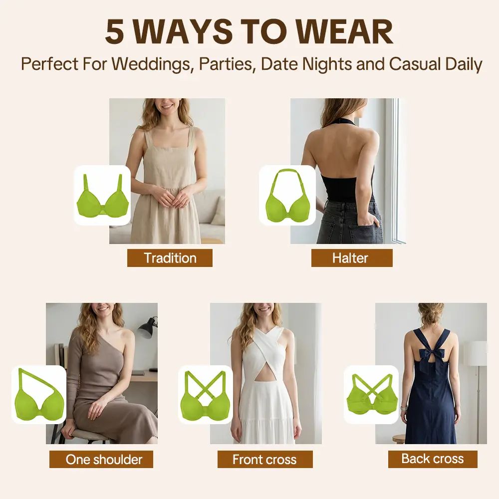 Women's Air Light Sheer Mesh Halter Bra – Unlined Full Coverage Underwire 5-Way Convertible Bra