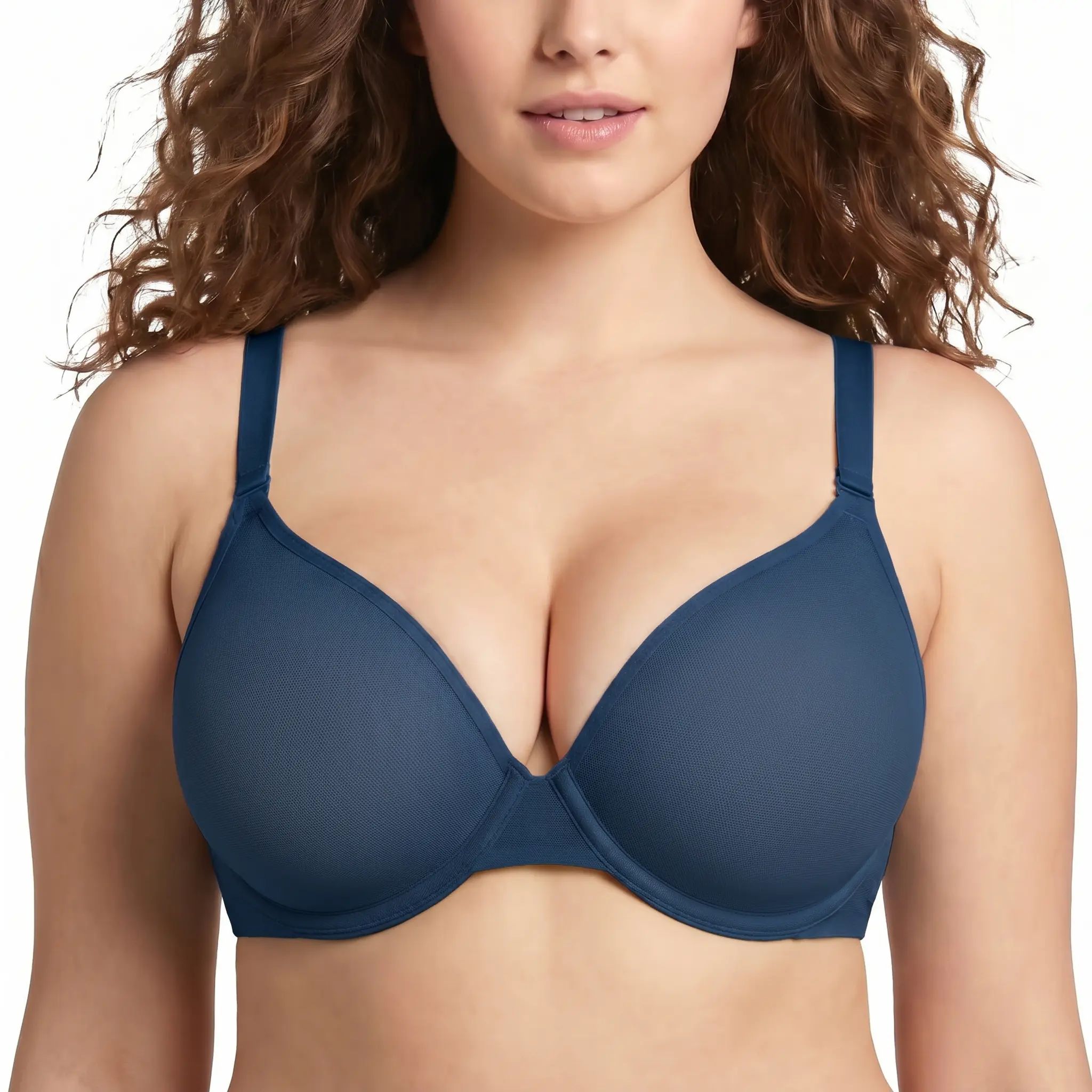 Women's Air Light Sheer Mesh Halter Bra – Unlined Full Coverage Underwire 5-Way Convertible Bra