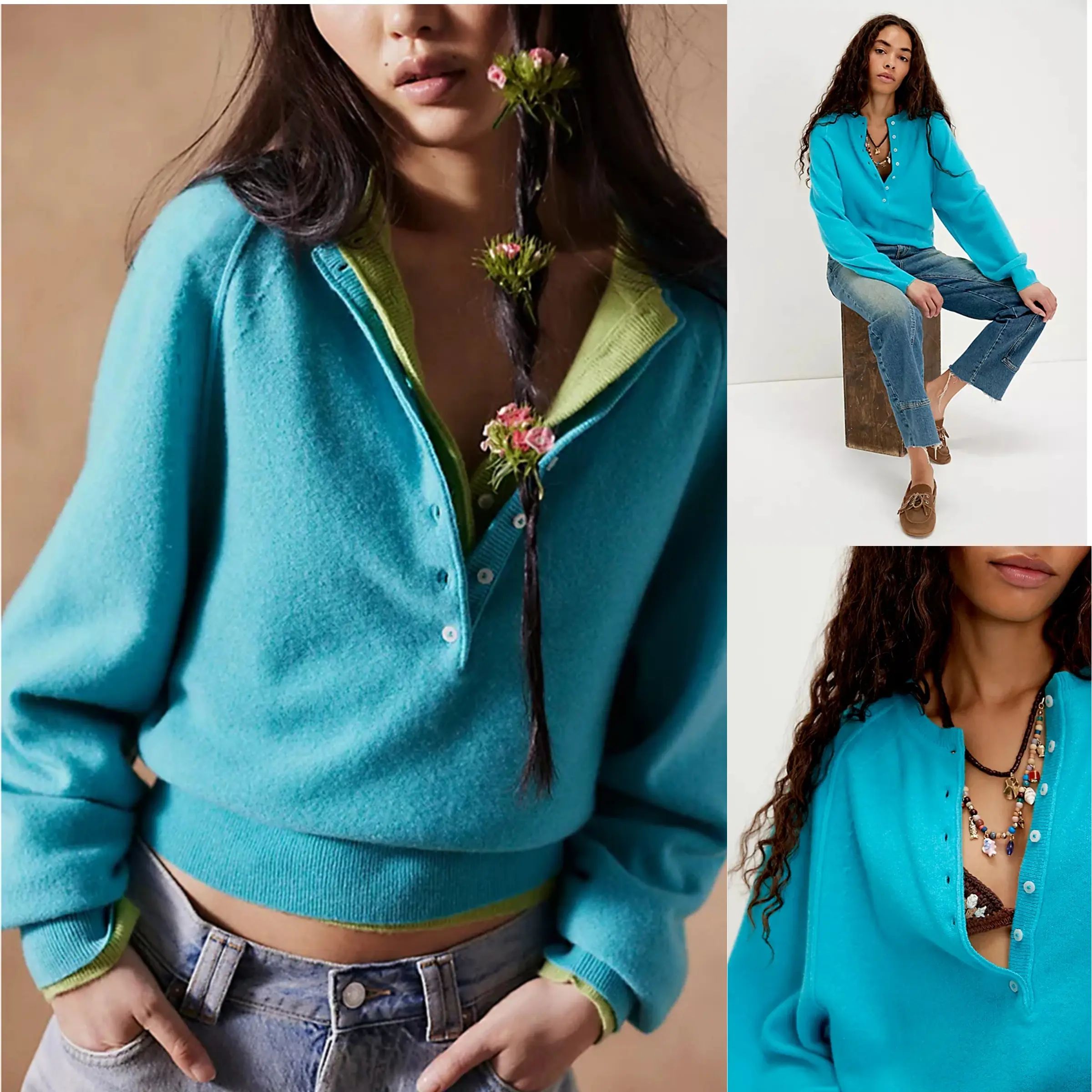 Women's Summer V-Neck Waffle Knit Top