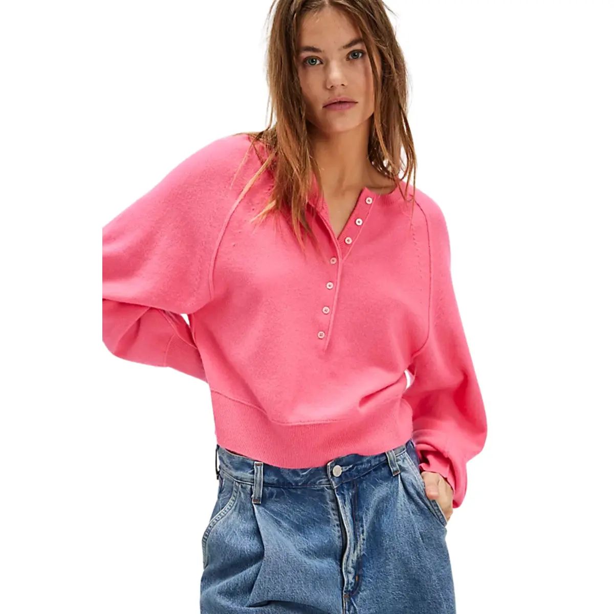 Women's Summer V-Neck Waffle Knit Top
